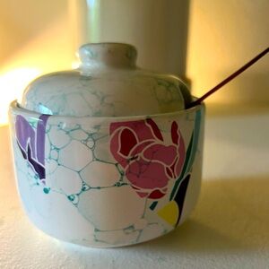 Vintage 80s cool graphic floral sugar bowl